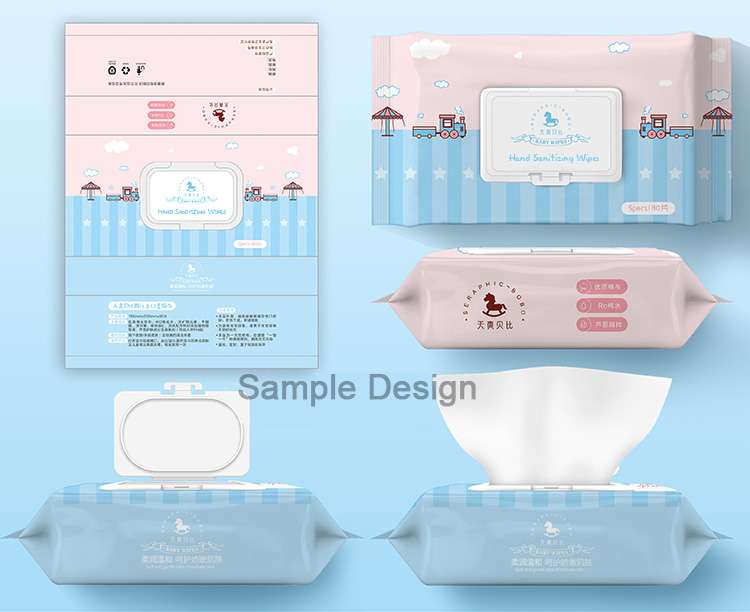 sky blue hand sanitizing wipes package design